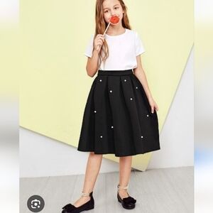 🔴SHEIN Black A-Line Midi Skirt Pearl Girls Size 9 10